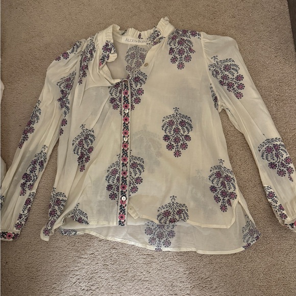 Alix Of Bohemia Tops - Alix Of Bohemia Cream and Purple Button Down Shirt